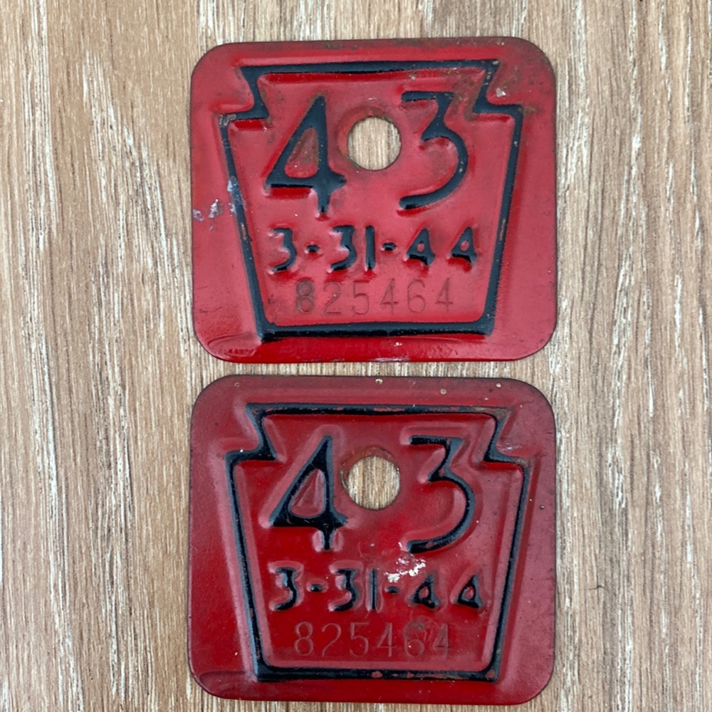 Rare VTG WWII era Motorcycle Registration Tags